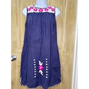Calypso St. Barth 100% Linen Embroidered Dress Womens Blue Size XS Summer